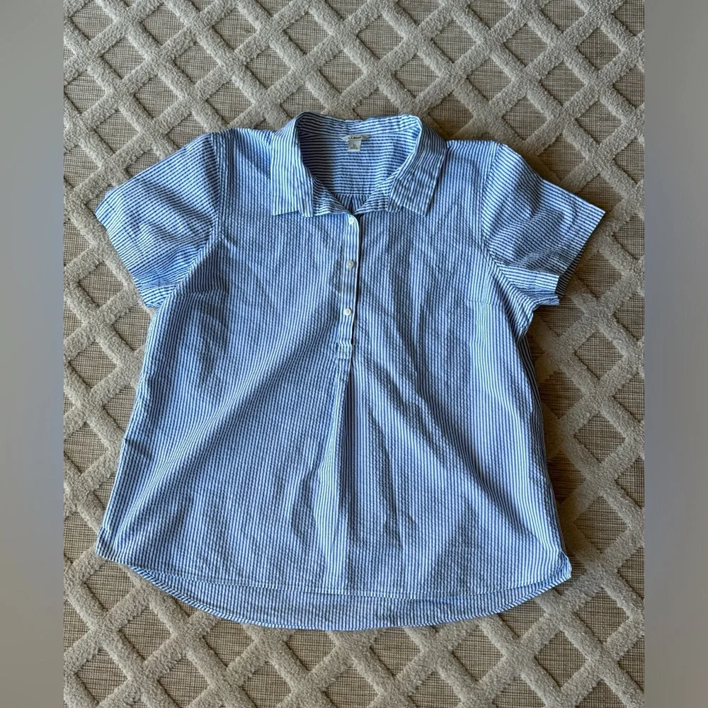 LL Bean Navy Blue Striped Collared Pop Over Shirt Size XL Classic Casual